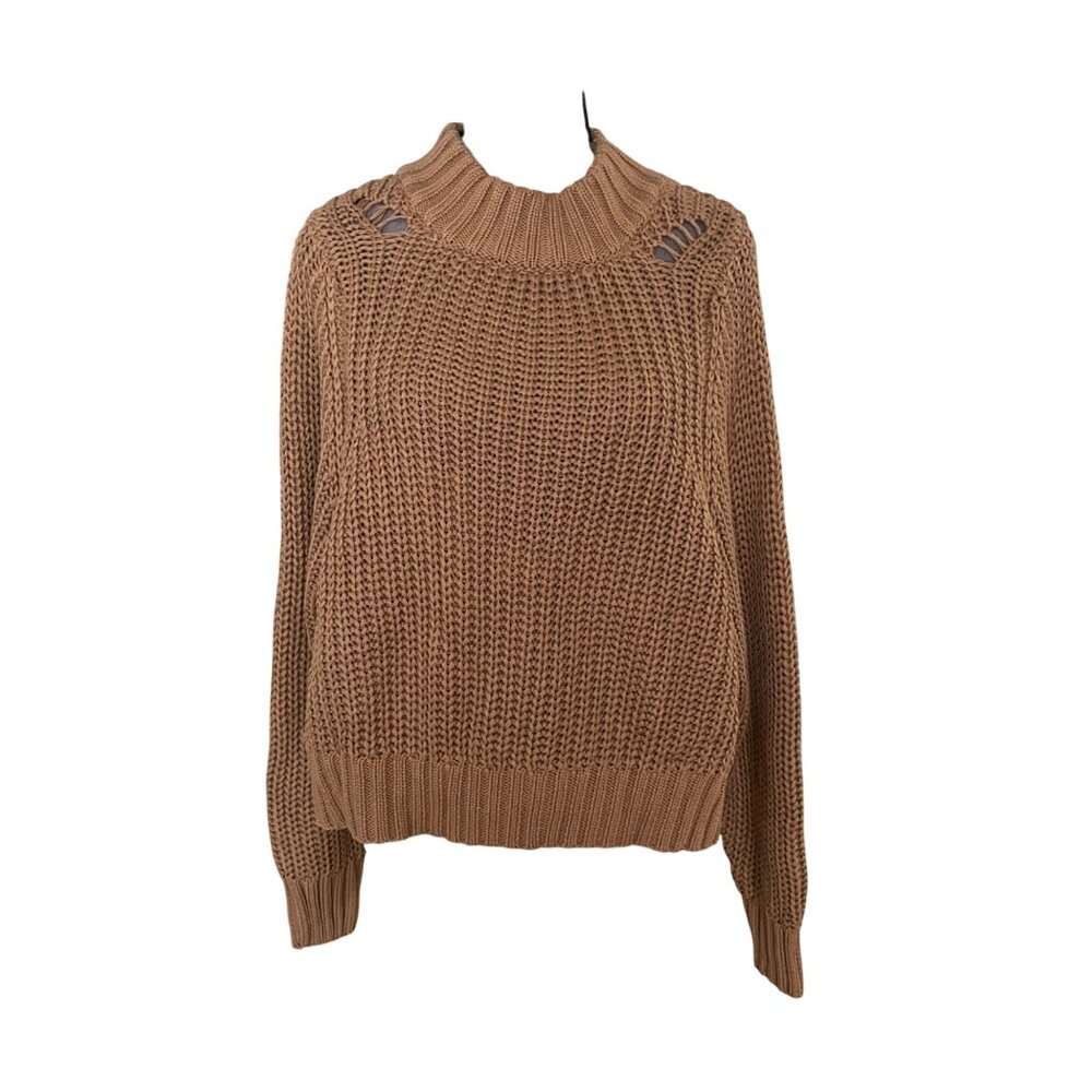 Chunky Knit Camel Sweater DRA Los Angeles Womens Pullover Medium Cotton/Acrylic